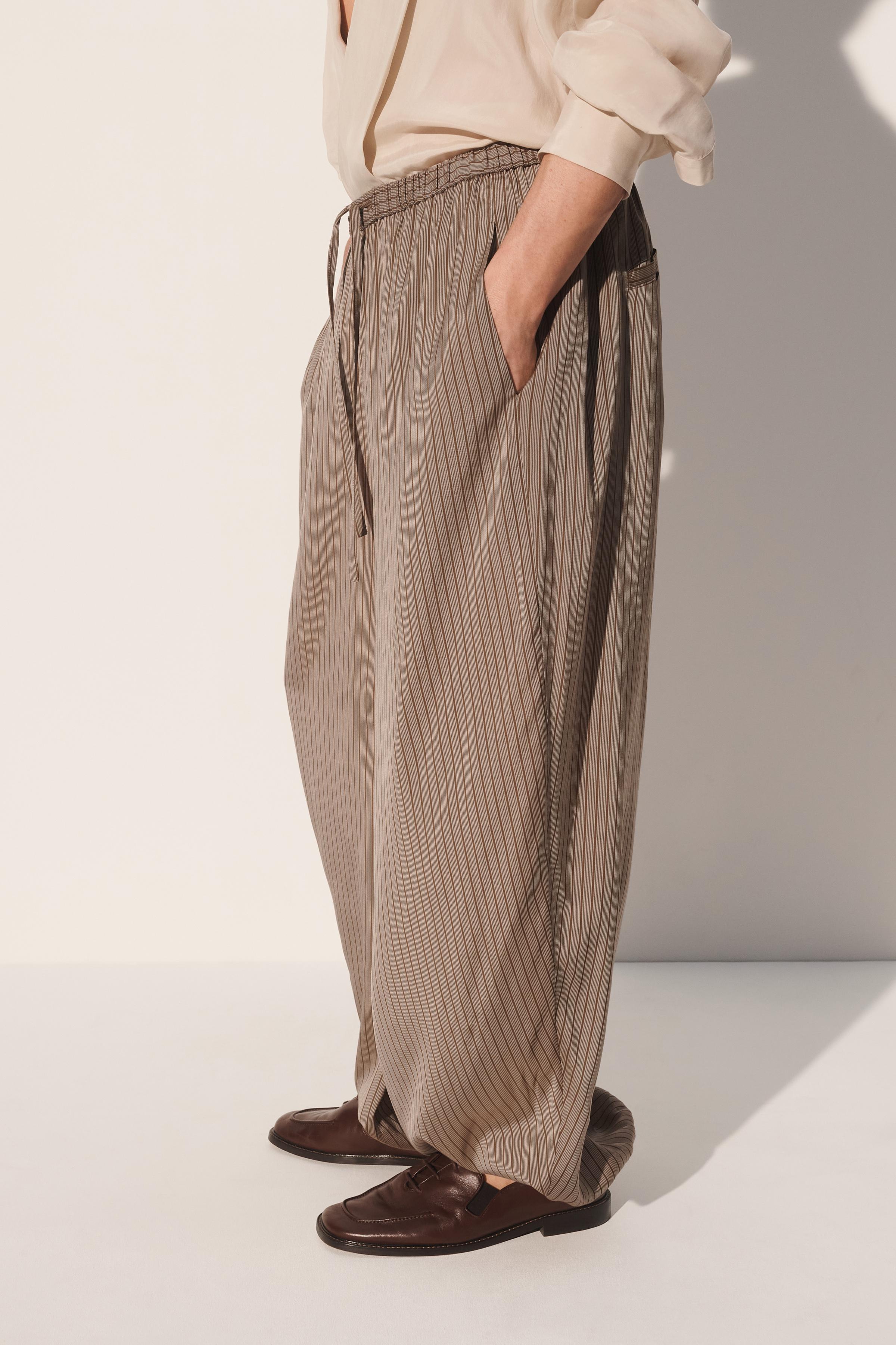 VISCOSE-CUPRO STRIPED BALLOON FIT PANTS